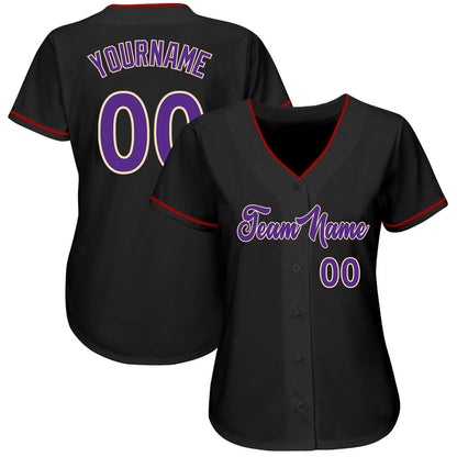 Custom Black Purple-Cream Authentic Baseball Jersey - Sky-Custom