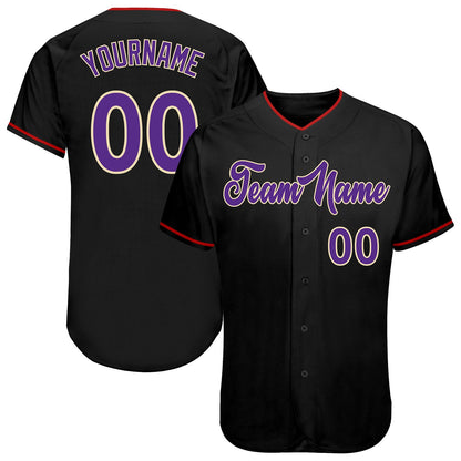 Custom Black Purple-Cream Authentic Baseball Jersey - Sky-Custom