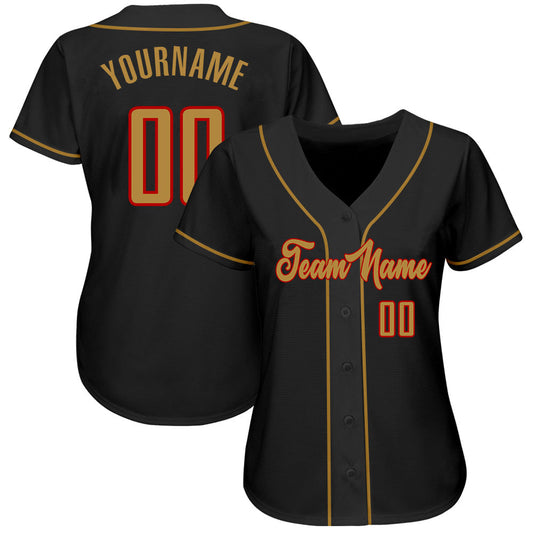 Custom Black Old Gold-Red Authentic Baseball Jersey - Sky-Custom