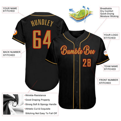 Custom Black Old Gold-Red Authentic Baseball Jersey - Sky-Custom
