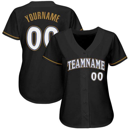 Custom Black White Old Gold-Royal Authentic Baseball Jersey - Sky-Custom