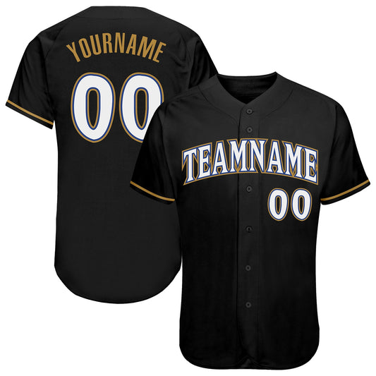 Custom Black White Old Gold-Royal Authentic Baseball Jersey - Sky-Custom