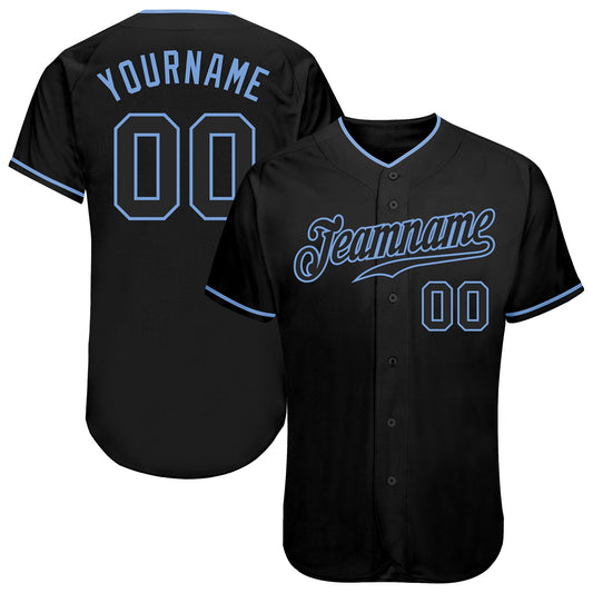 Custom Black Black-Light Blue Authentic Baseball Jersey - Sky-Custom