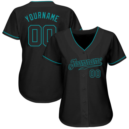 Custom Black Black-Teal Authentic Baseball Jersey - Sky-Custom