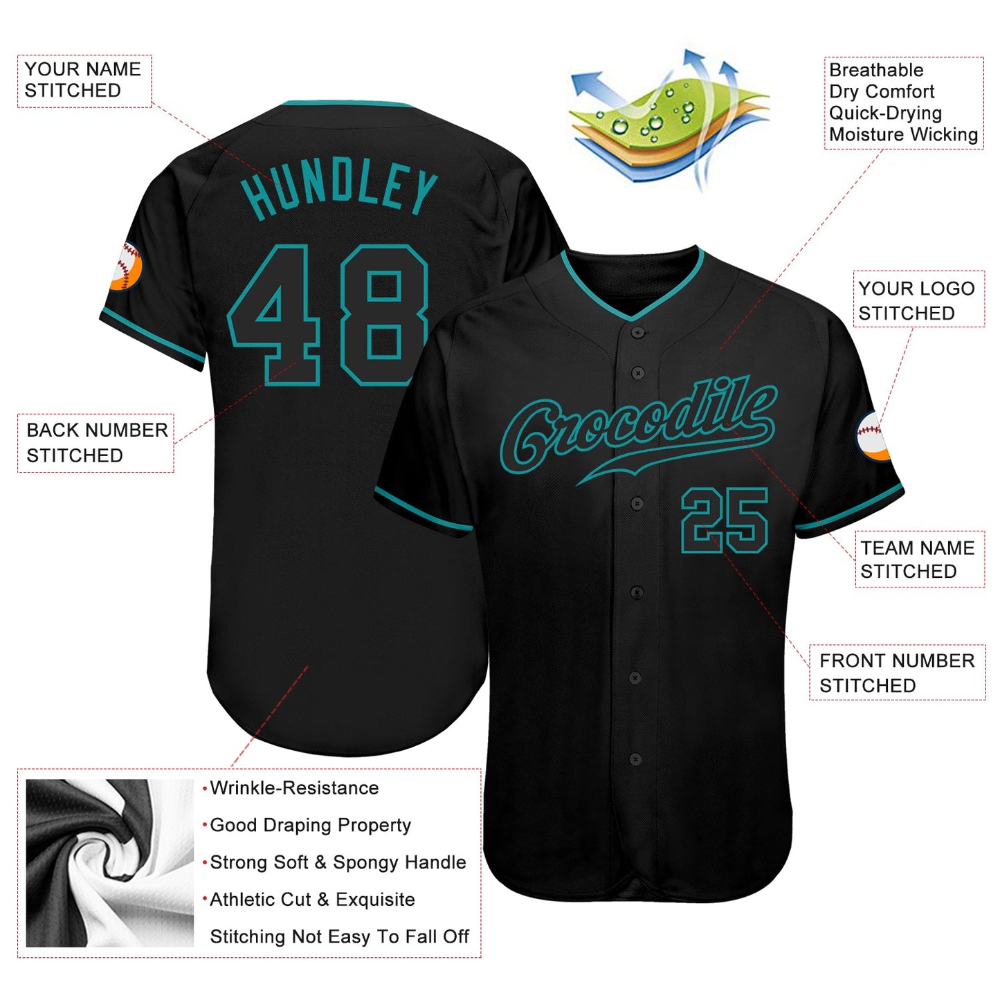 Custom Black Black-Teal Authentic Baseball Jersey - Sky-Custom