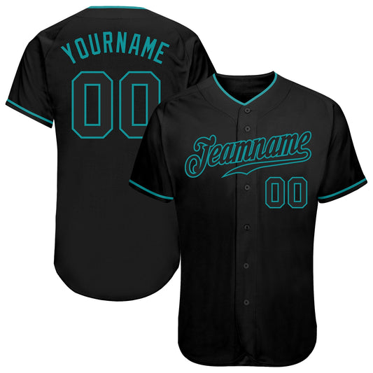 Custom Black Black-Teal Authentic Baseball Jersey - Sky-Custom