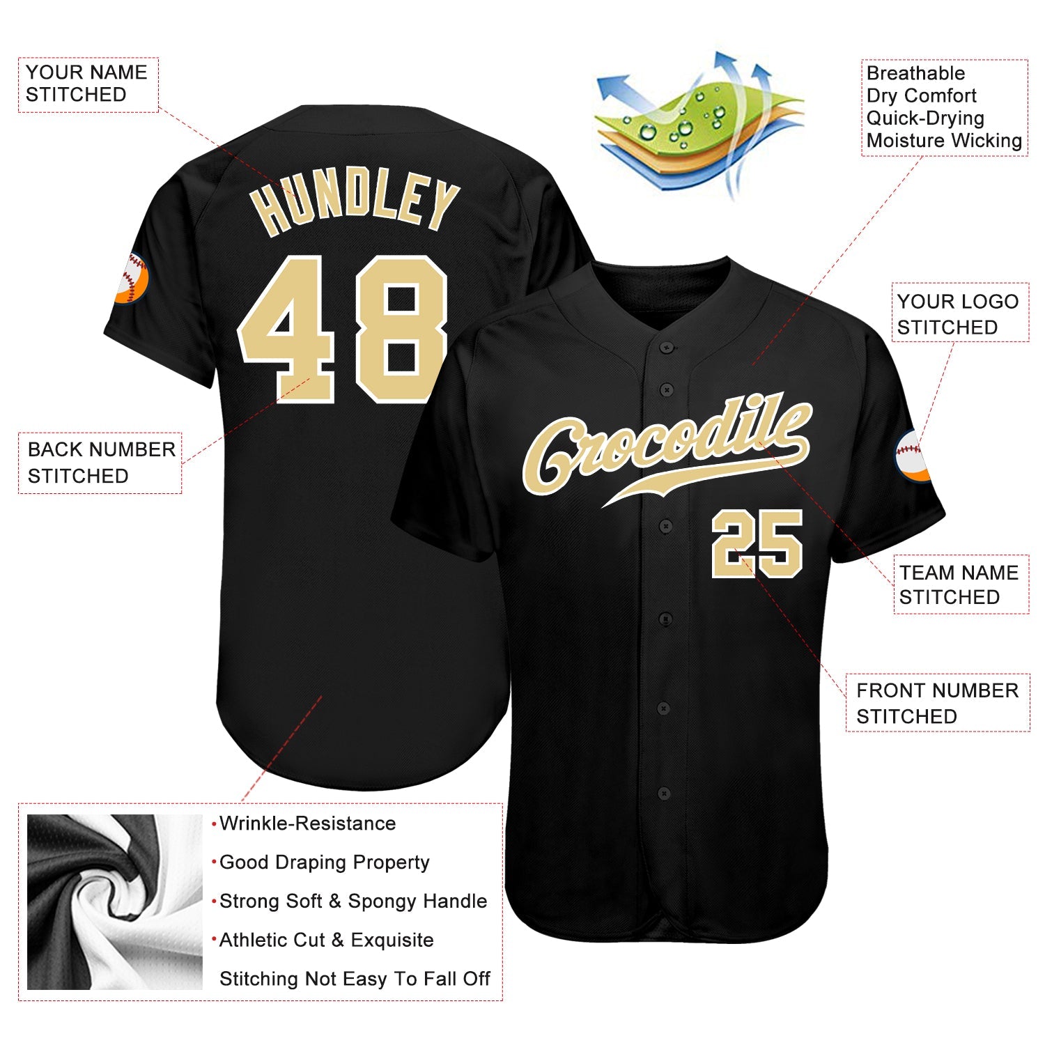 Custom Black Vegas Gold-White Authentic Baseball Jersey - Sky-Custom