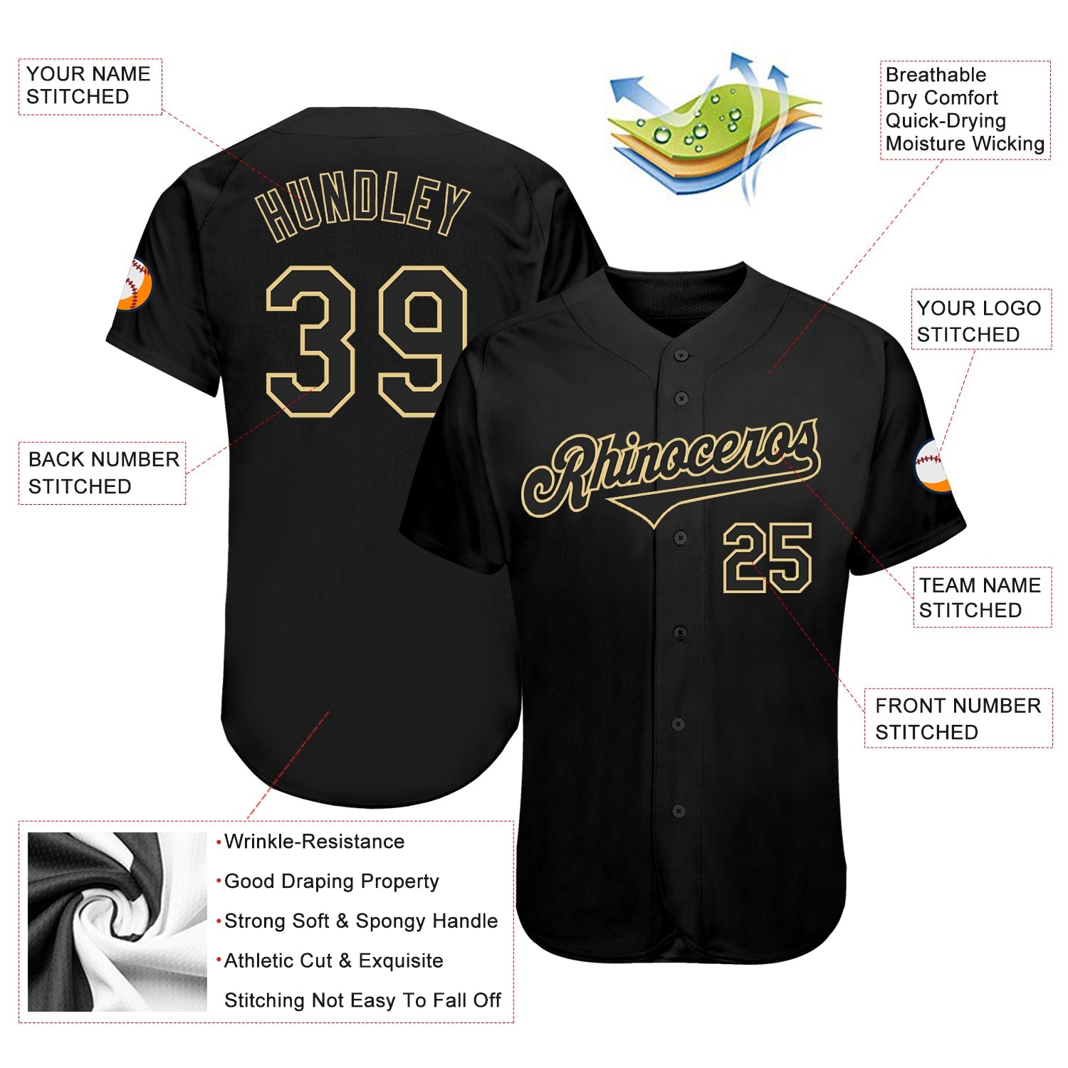 Custom Black Black-Vegas Gold Authentic Baseball Jersey - Sky-Custom