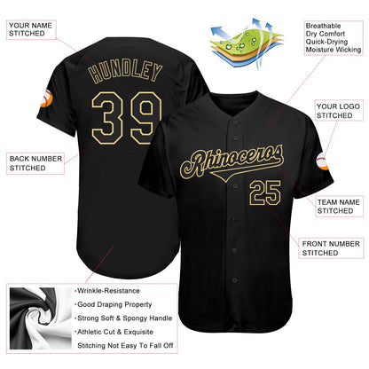 Custom Black Black-Vegas Gold Authentic Baseball Jersey - Sky-Custom