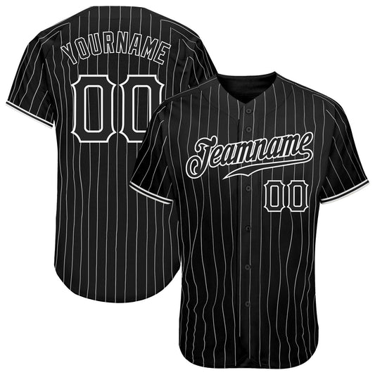 Custom Black White Pinstripe Black-White Authentic Baseball Jersey - Sky-Custom