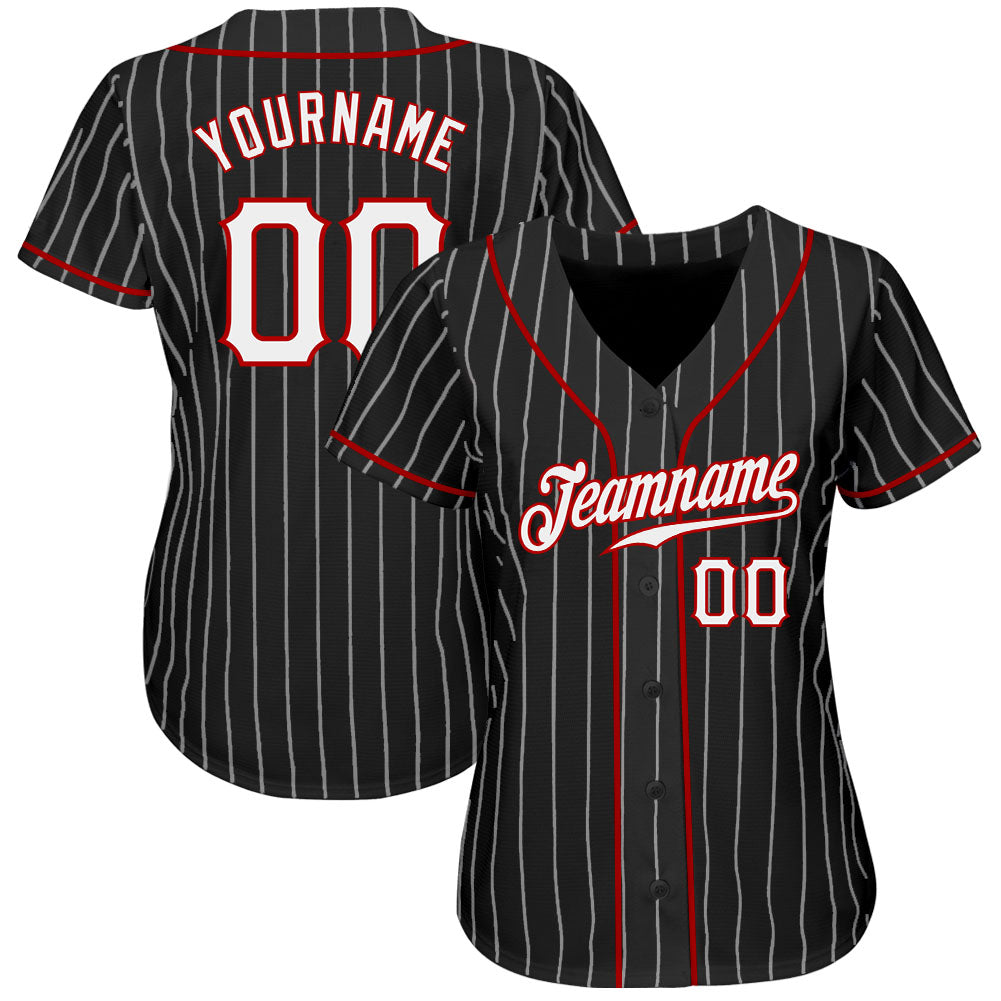 Custom Black White Pinstripe White-Red Authentic Baseball Jersey - Sky-Custom