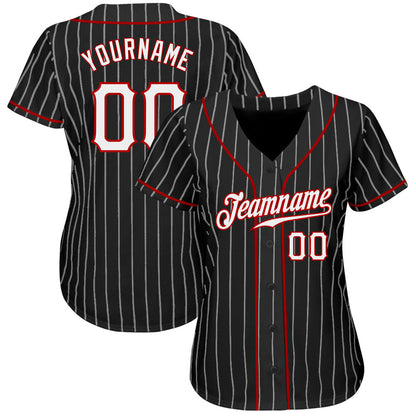 Custom Black White Pinstripe White-Red Authentic Baseball Jersey - Sky-Custom
