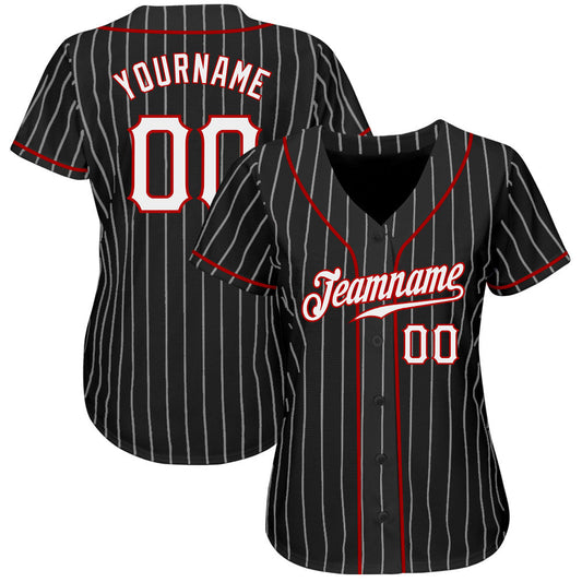 Custom Black White Pinstripe White-Red Authentic Baseball Jersey - Sky-Custom