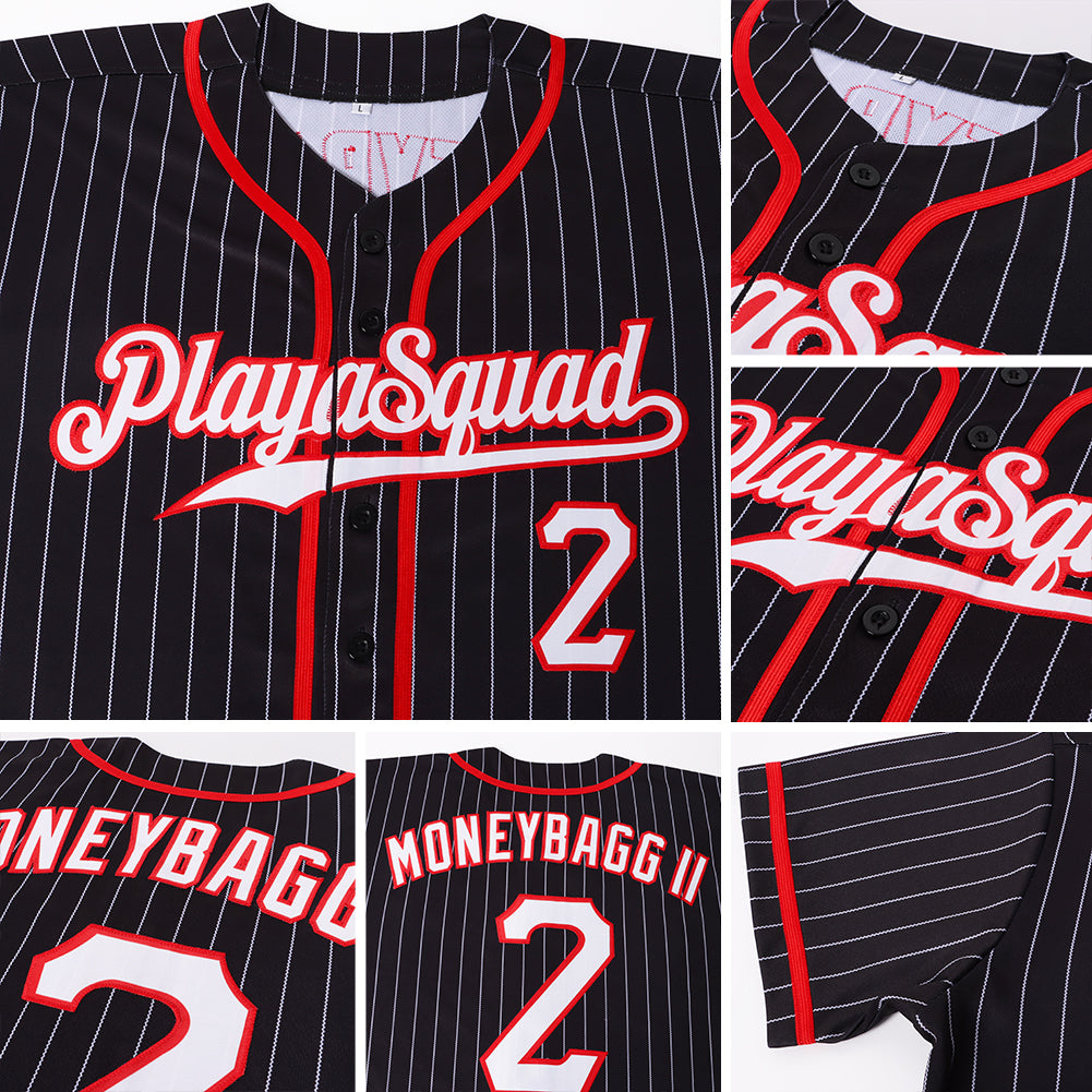 Custom Black White Pinstripe White-Red Authentic Baseball Jersey - Sky-Custom