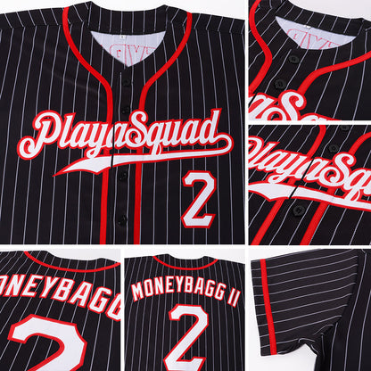 Custom Black White Pinstripe White-Red Authentic Baseball Jersey - Sky-Custom