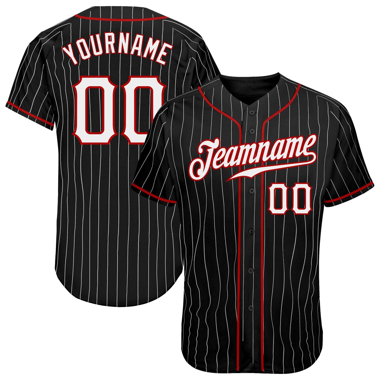 Custom Black White Pinstripe White-Red Authentic Baseball Jersey - Sky-Custom