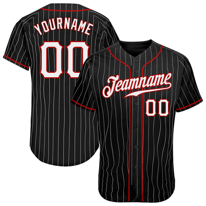 Custom Black White Pinstripe White-Red Authentic Baseball Jersey - Sky-Custom