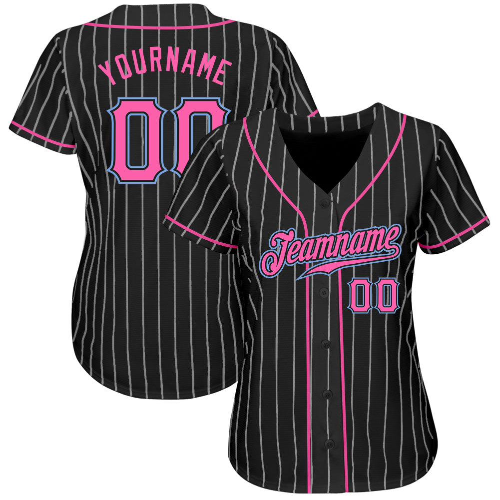 Custom Black White Pinstripe Pink-Light Blue Authentic Baseball Jersey - Sky-Custom