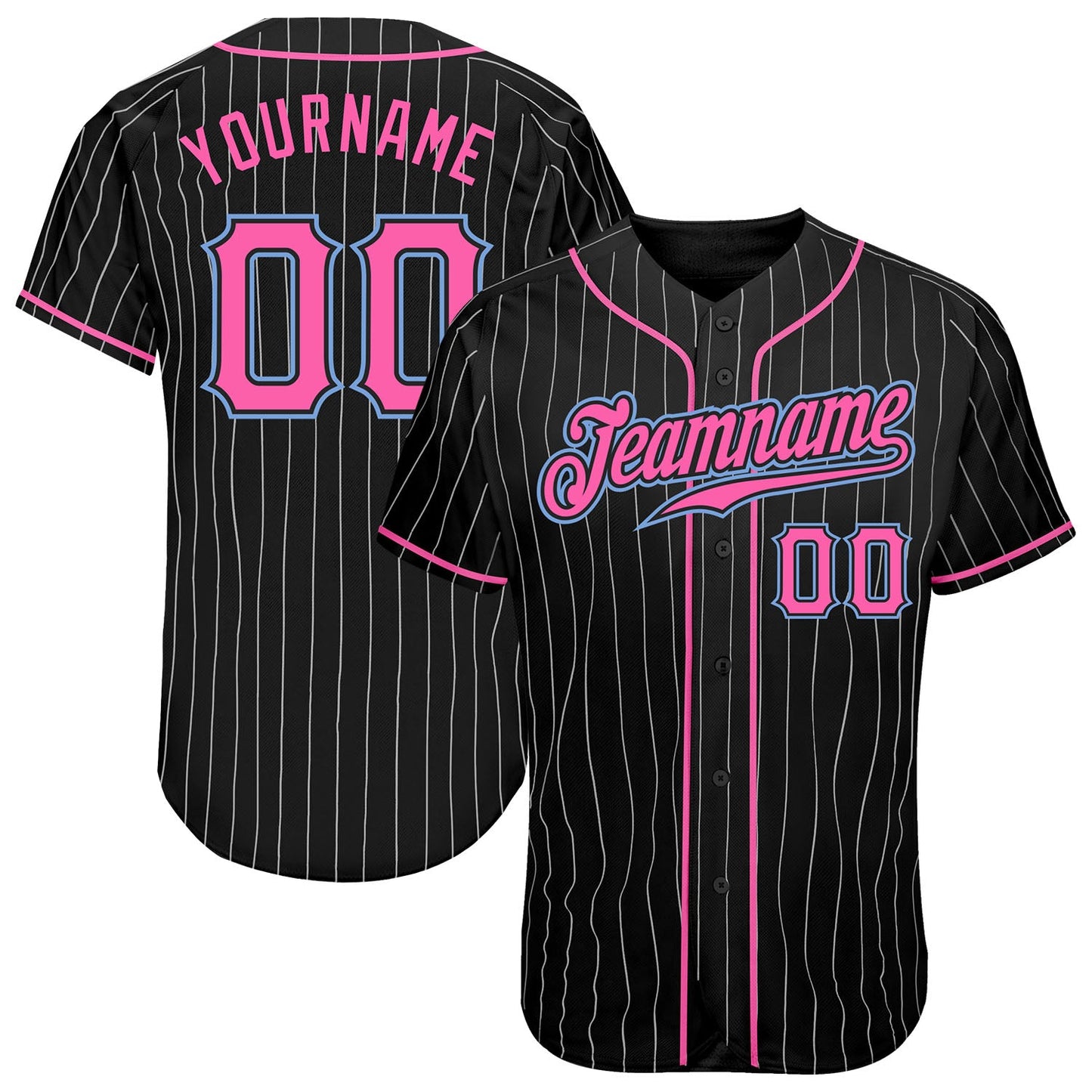 Custom Black White Pinstripe Pink-Light Blue Authentic Baseball Jersey - Sky-Custom