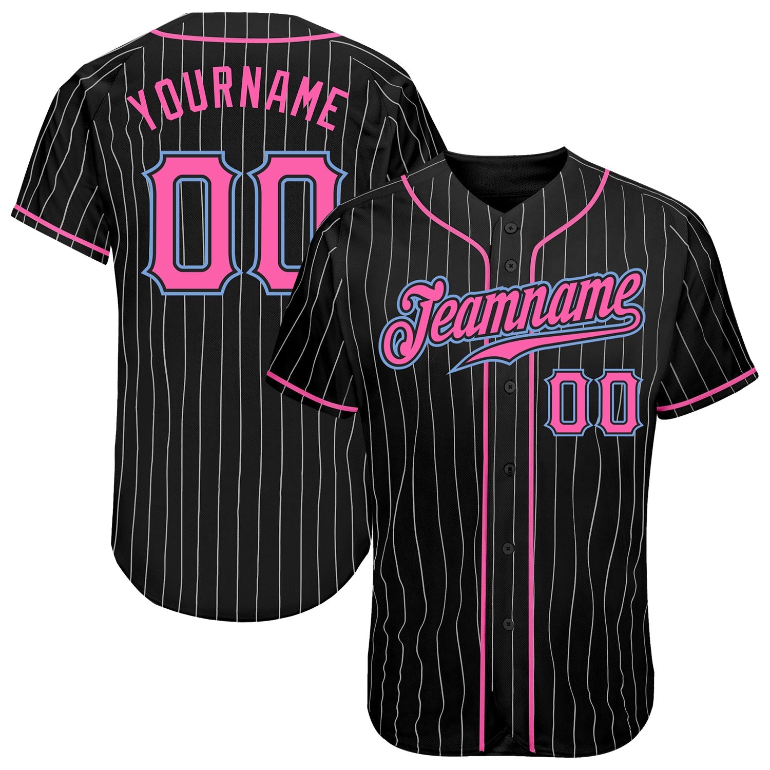 Custom Black White Pinstripe Pink-Light Blue Authentic Baseball Jersey - Sky-Custom