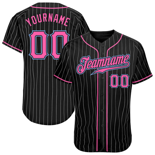 Custom Black White Pinstripe Pink-Light Blue Authentic Baseball Jersey - Sky-Custom