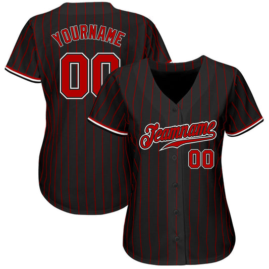 Custom Black Red Pinstripe Red-White Authentic Baseball Jersey - Sky-Custom