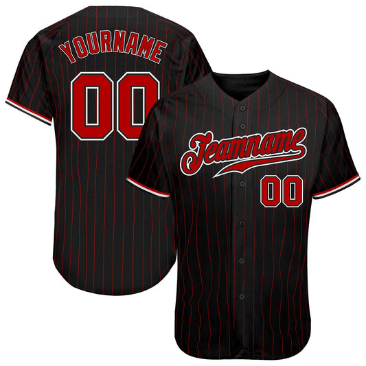 Custom Black Red Pinstripe Red-White Authentic Baseball Jersey - Sky-Custom