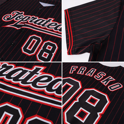Custom Black Red Pinstripe Black-White Authentic Baseball Jersey - Sky-Custom