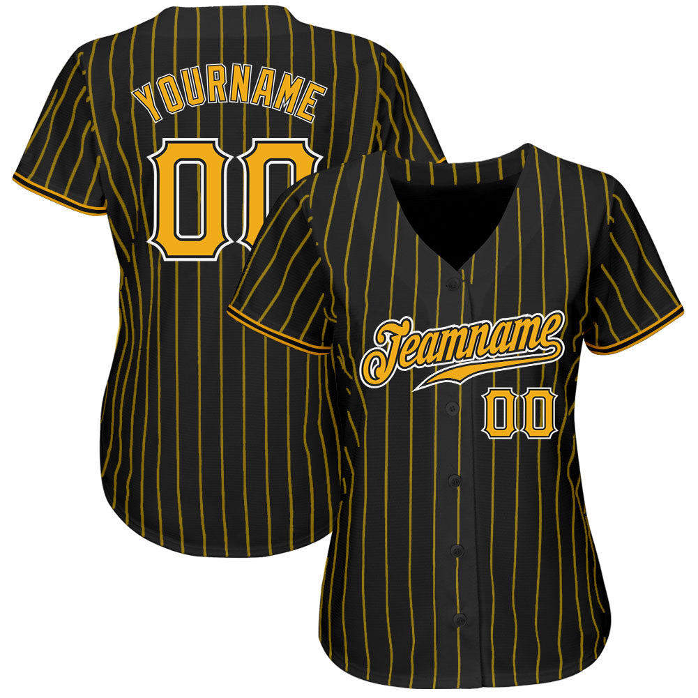 Custom Black Gold Pinstripe Gold-White Authentic Baseball Jersey - Sky-Custom