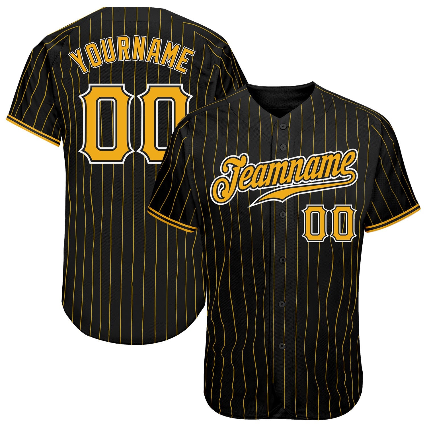 Custom Black Gold Pinstripe Gold-White Authentic Baseball Jersey - Sky-Custom