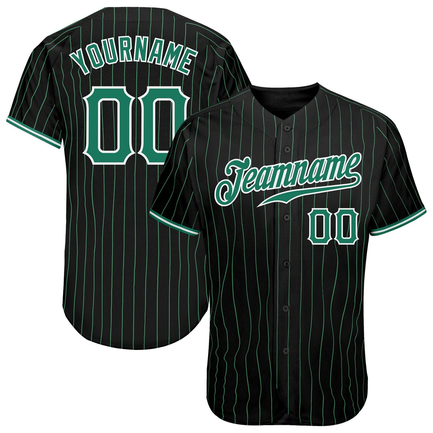 Custom Black Kelly Green Pinstripe Kelly Green-White Authentic Baseball Jersey - Sky-Custom