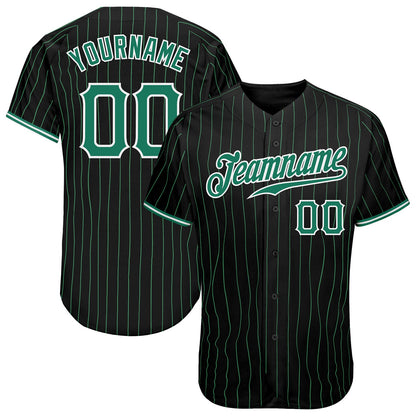 Custom Black Kelly Green Pinstripe Kelly Green-White Authentic Baseball Jersey - Sky-Custom