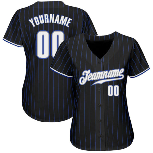 Custom Black Royal Pinstripe White-Gray Authentic Baseball Jersey - Sky-Custom