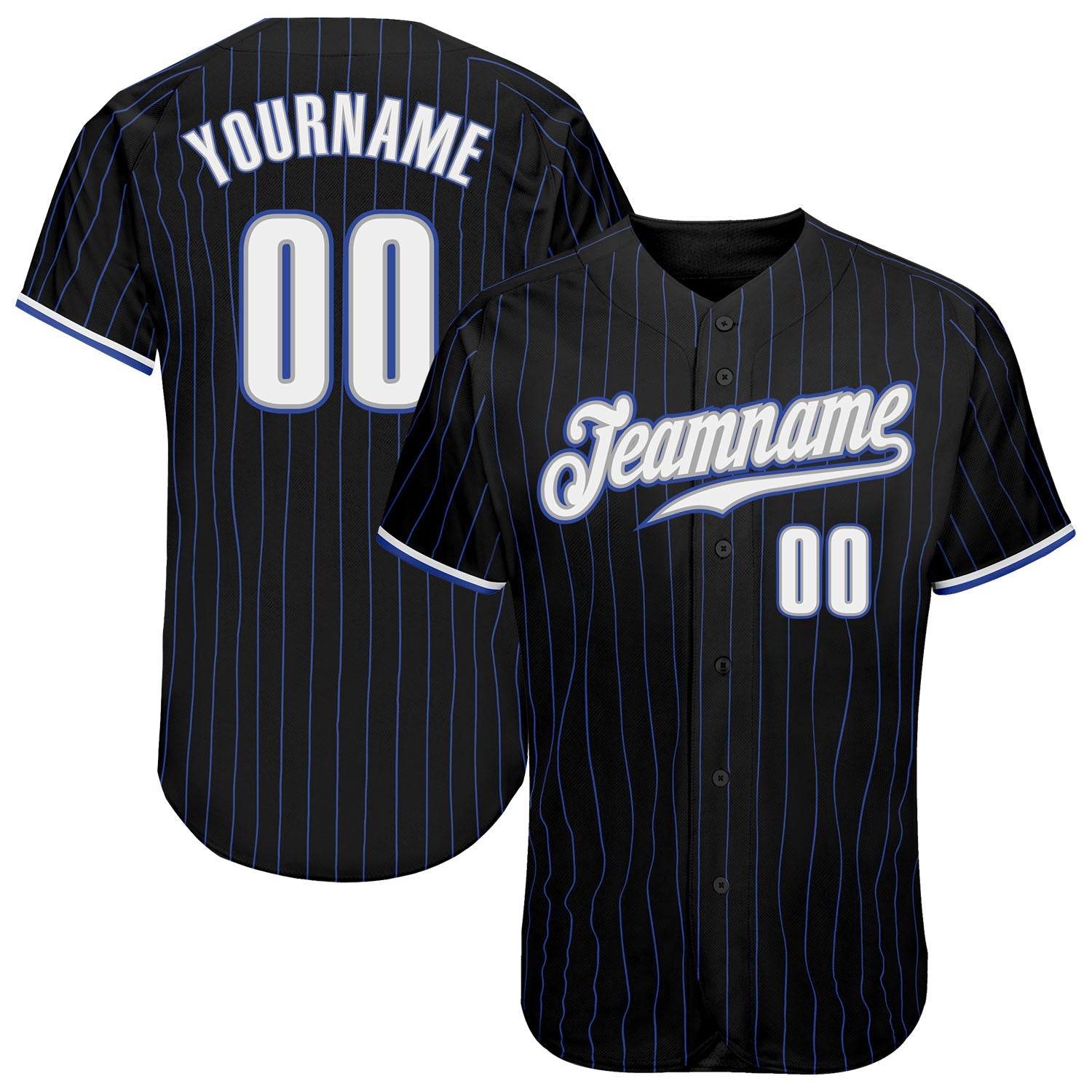 Custom Black Royal Pinstripe White-Gray Authentic Baseball Jersey - Sky-Custom