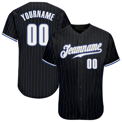 Custom Black Royal Pinstripe White-Gray Authentic Baseball Jersey - Sky-Custom