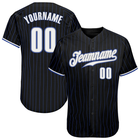 Custom Black Royal Pinstripe White-Gray Authentic Baseball Jersey - Sky-Custom