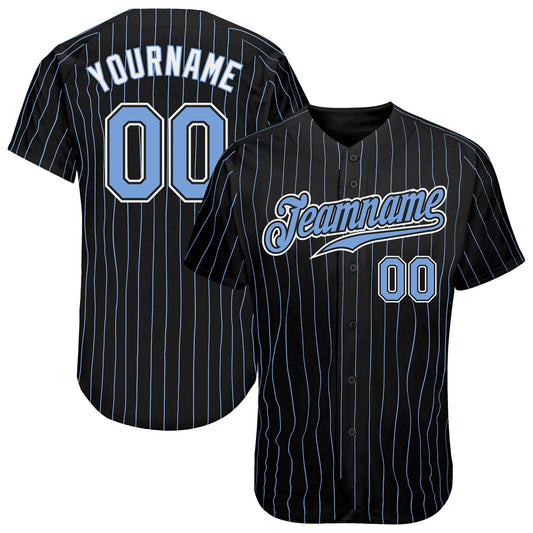 Custom Black Light Blue Pinstripe Light Blue-White Authentic Baseball Jersey - Sky-Custom