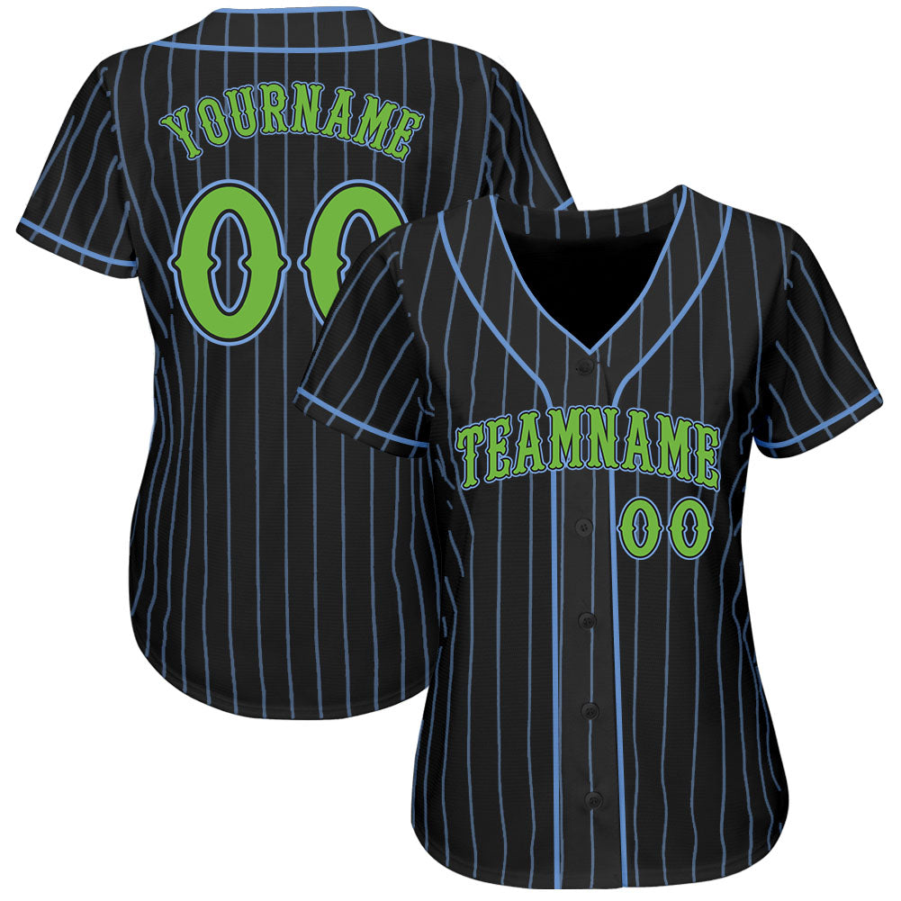 Custom Black Light Blue Pinstripe Neon Green Authentic Baseball Jersey - Sky-Custom