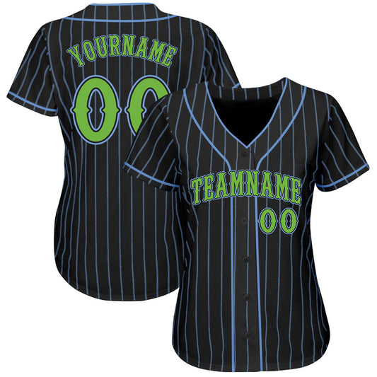 Custom Black Light Blue Pinstripe Neon Green Authentic Baseball Jersey - Sky-Custom
