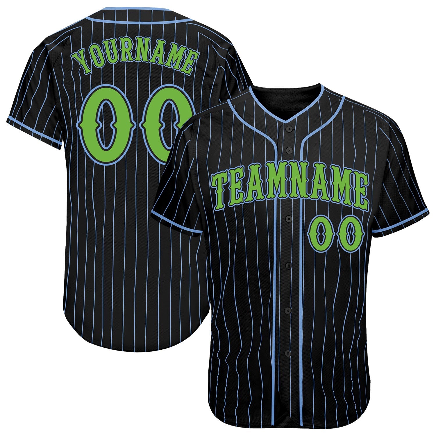 Custom Black Light Blue Pinstripe Neon Green Authentic Baseball Jersey - Sky-Custom