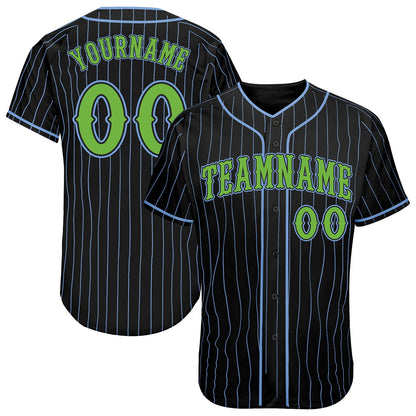 Custom Black Light Blue Pinstripe Neon Green Authentic Baseball Jersey - Sky-Custom