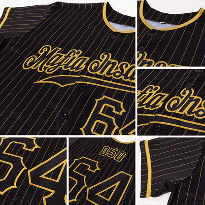 Custom Black Old Gold Pinstripe Black Authentic Baseball Jersey - Sky-Custom