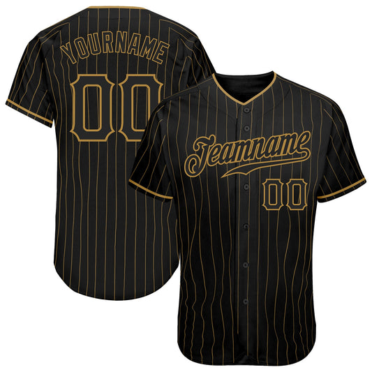 Custom Black Old Gold Pinstripe Black Authentic Baseball Jersey - Sky-Custom
