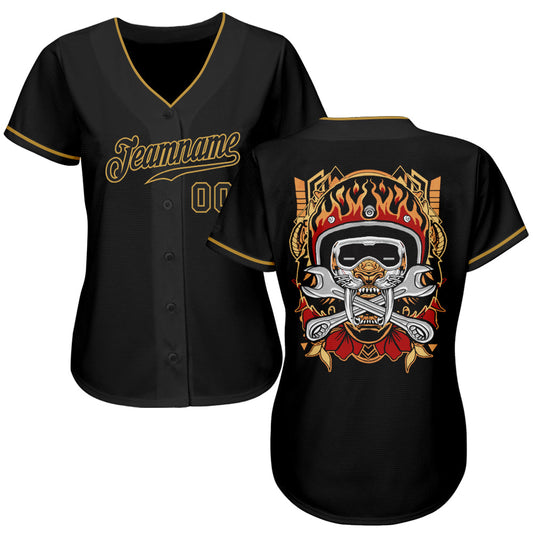 Custom Black Black-Old Gold Authentic Skull Fashion Baseball Jersey - Sky-Custom