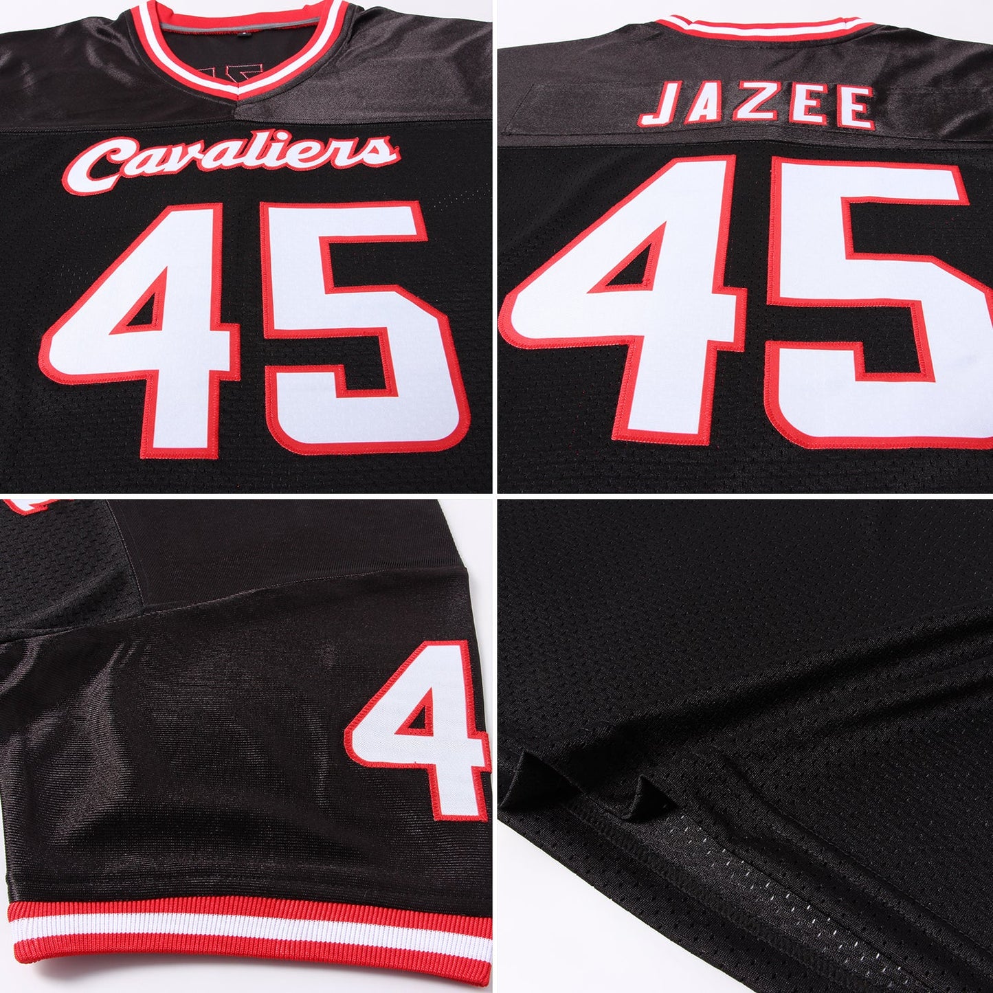 Custom Black White-Red Mesh Authentic Throwback Football Jersey - Sky-Custom