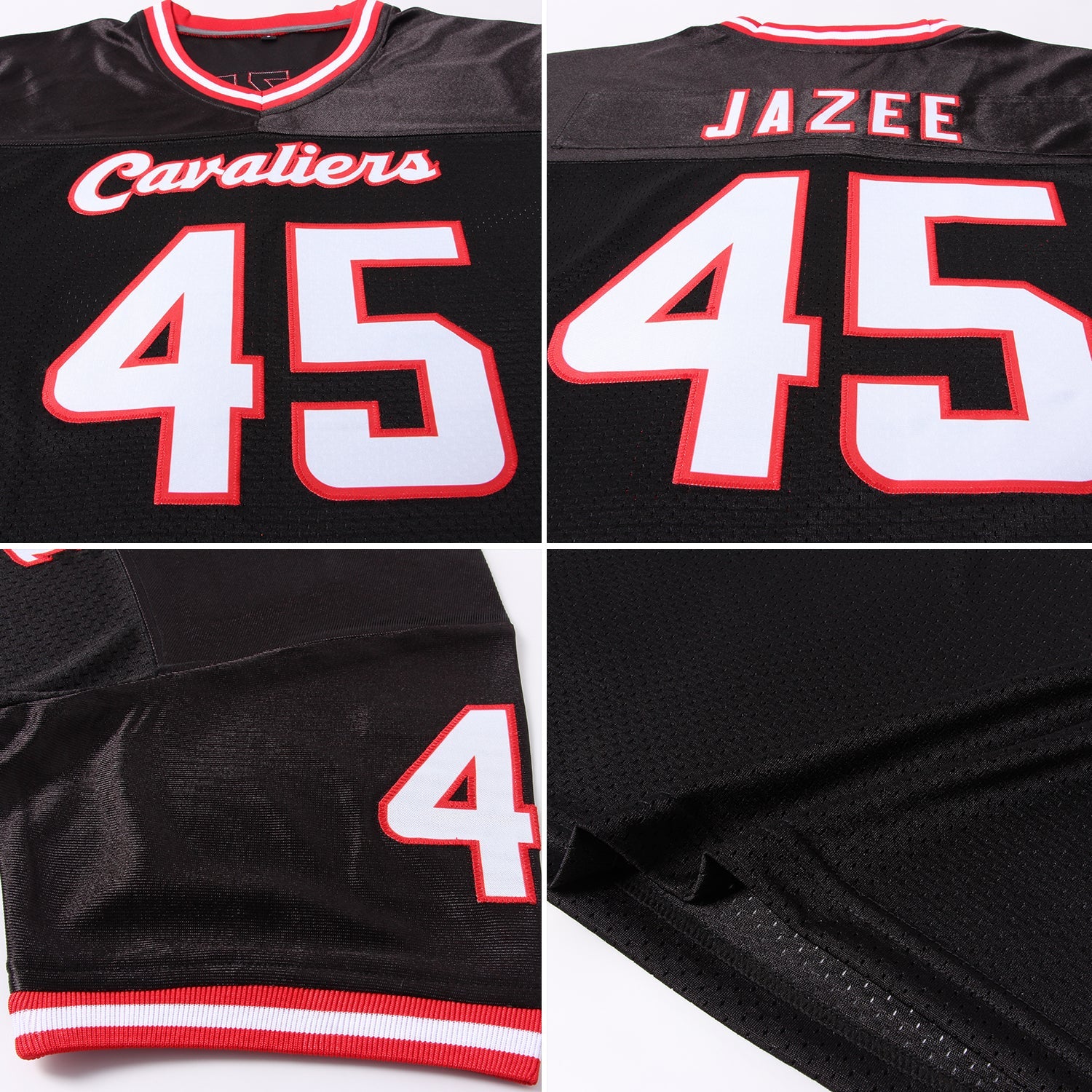 Custom Black White-Red Mesh Authentic Throwback Football Jersey - Sky-Custom