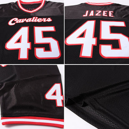 Custom Black White-Red Mesh Authentic Throwback Football Jersey - Sky-Custom