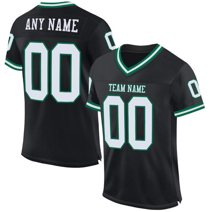 Custom Black White-Kelly Green Mesh Authentic Throwback Football Jersey - Sky-Custom