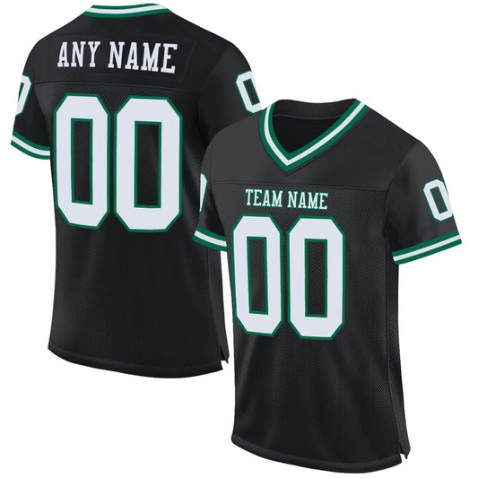 Custom Black White-Kelly Green Mesh Authentic Throwback Football Jersey - Sky-Custom