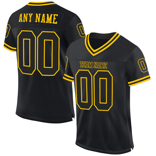 Custom Black Black-Gold Mesh Authentic Throwback Football Jersey - Sky-Custom